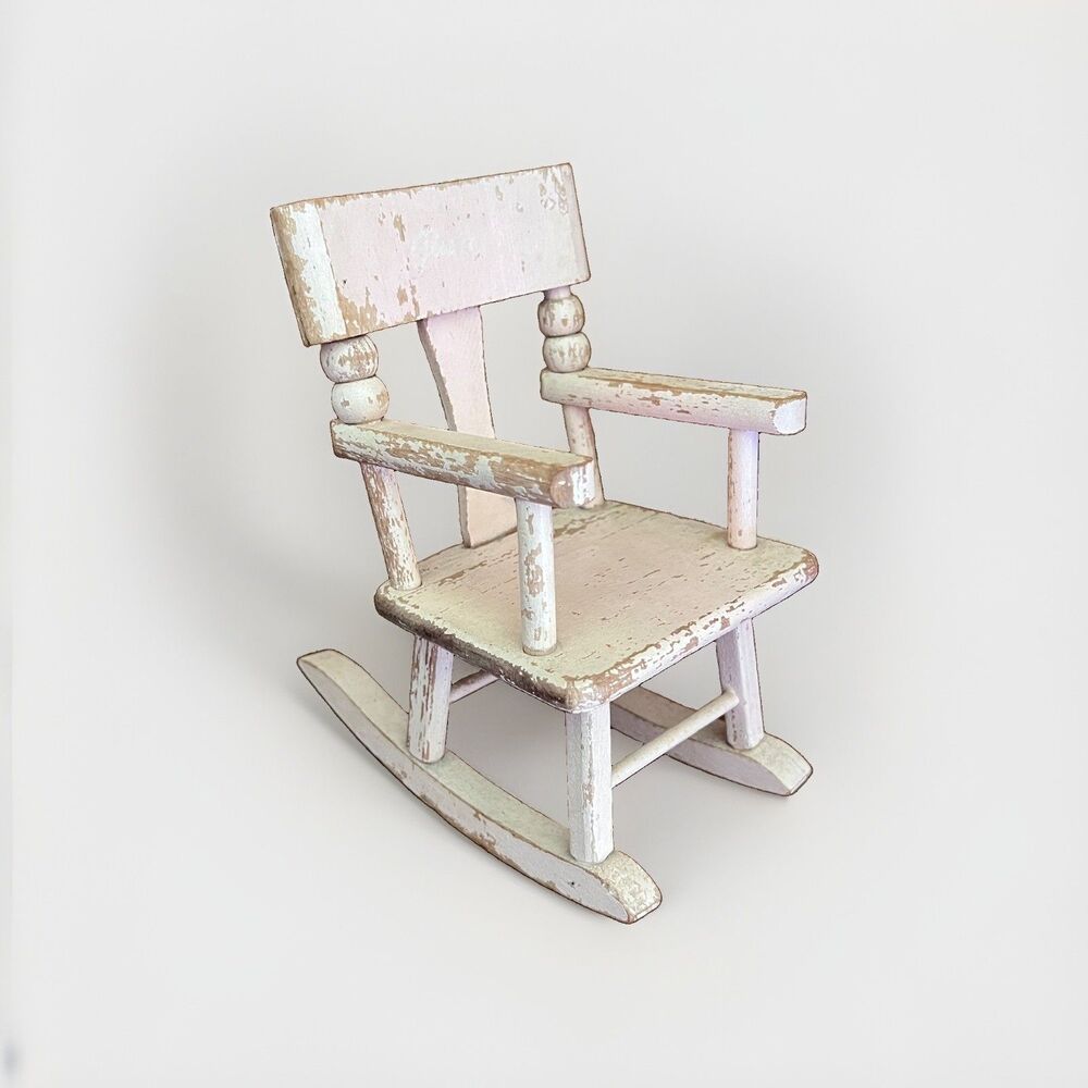 Vintage Strombecker pink Miniature Wooden Rocking Chair 1950s